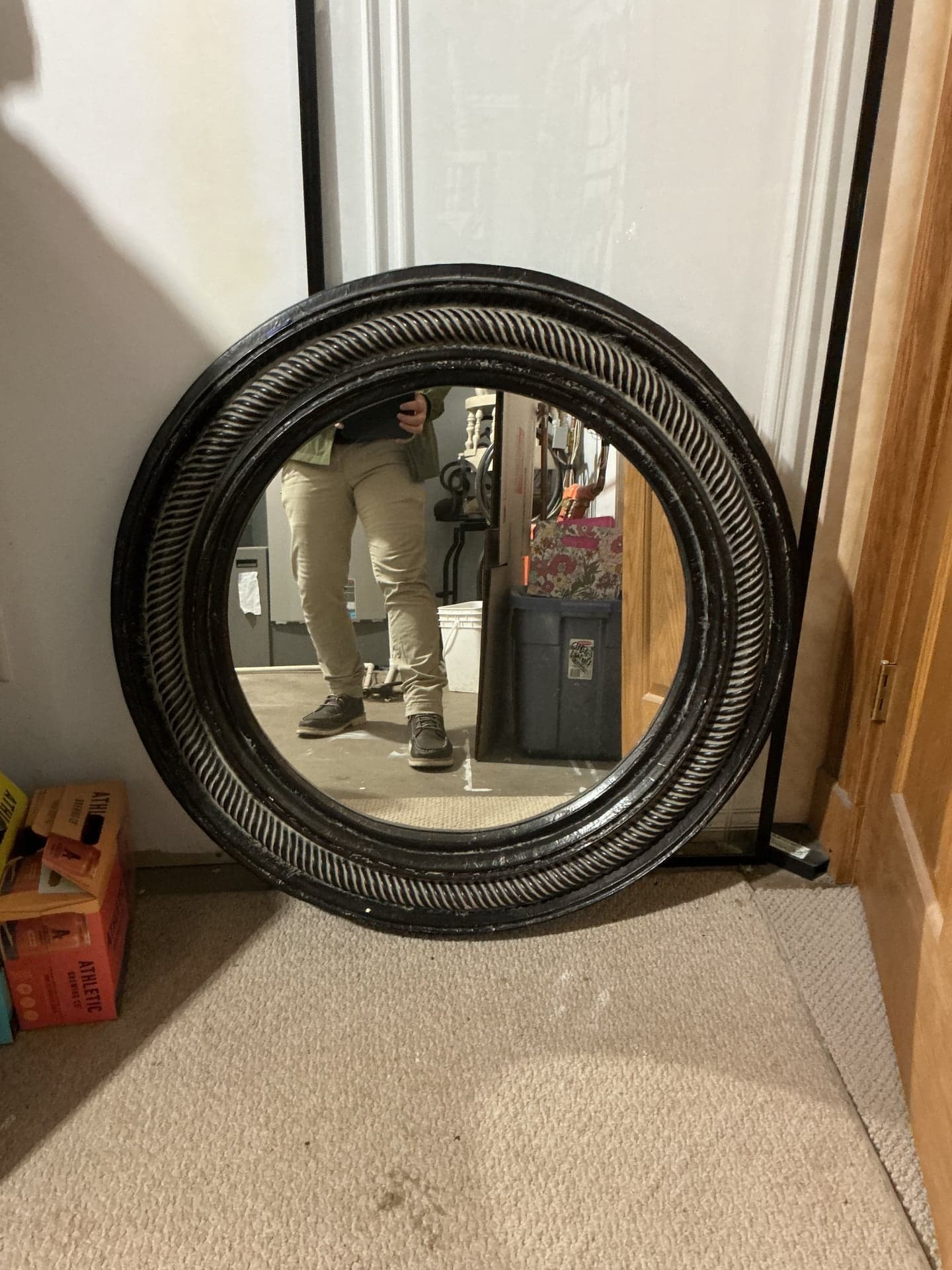 Z Gallerie Romy 36.75" Round Beveled Wall Mirror, Black Rope-Twist Frame