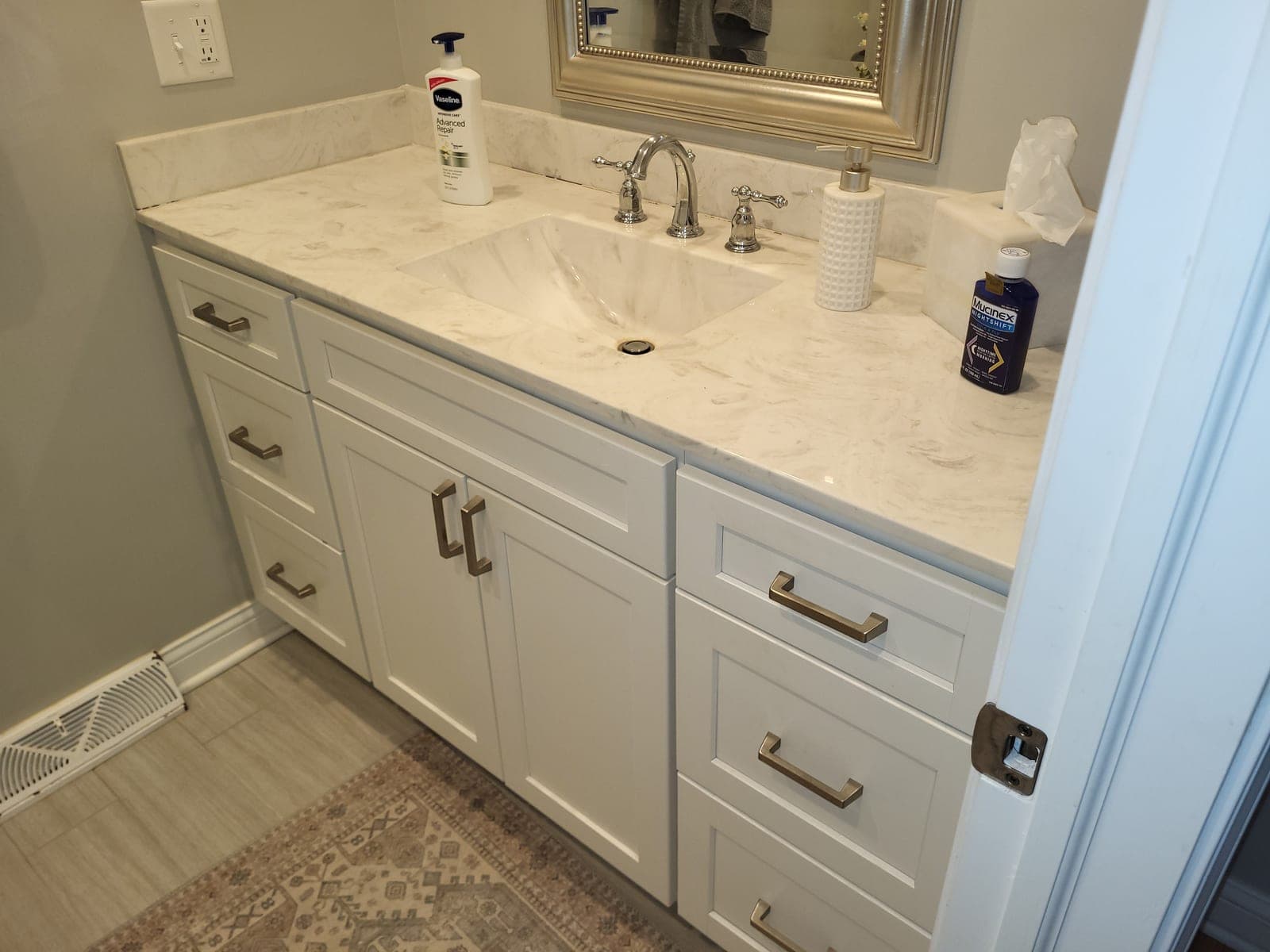 Bath vanity 60", acrylic top w/ marble look, Kohler faucet